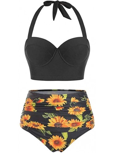 Sets Women Swimsuit Sunflower High Waisted Bottom Swimwear Two Piece Summer Halter Bikini Bathing Suit - Mutil-a - C9198OU767...