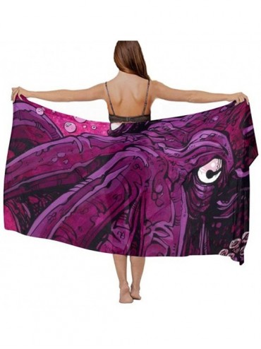 Cover-Ups Women Girls Fashion Chiffon Beach Bikini Cover Up Sunscreen Wrap Scarves - Purple Octopus Underwater Theme - C3190H...