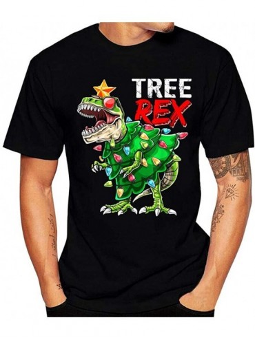 Rash Guards Mens Shirt Christmas Dinosaur Printed Classics Short Sleeve T-Shirt Tops - Black 2 - CH192OHUMNR $28.12
