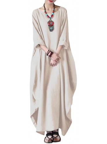 Cover-Ups Women's Maxi Dresses Solid Kaftan Loose Cotton Long Dress Improve for Americans - A-khaki - CA199KANTLL $63.44