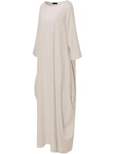 Cover-Ups Women's Maxi Dresses Solid Kaftan Loose Cotton Long Dress Improve for Americans - A-khaki - CA199KANTLL $64.92