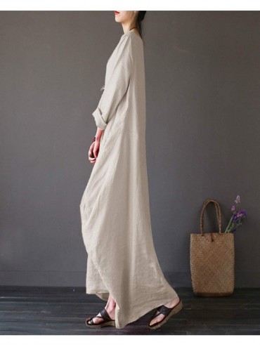 Cover-Ups Women's Maxi Dresses Solid Kaftan Loose Cotton Long Dress Improve for Americans - A-khaki - CA199KANTLL $55.33