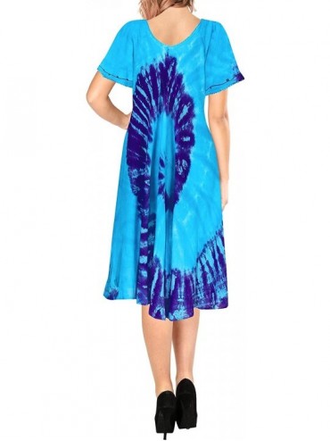 Cover-Ups Women Summer Casual Swing T-Shirt Dresses Beach Cover up Hand Tie Dye A - Summer Blue_x563 - CS12NV0ONJL $42.60