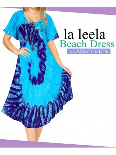 Cover-Ups Women Summer Casual Swing T-Shirt Dresses Beach Cover up Hand Tie Dye A - Summer Blue_x563 - CS12NV0ONJL $41.52
