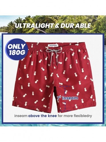 Trunks Mens Quick Dry Printed Short Swim Trunks with Mesh Lining Swimwear Bathing Suits - Pineapple Scarlet - CP199U07QSY $16.89