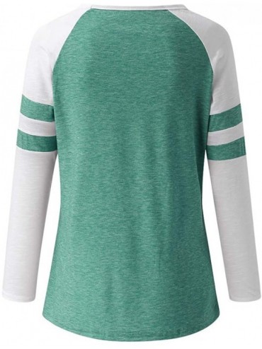 Racing Patchwork Long Sleeve T-Shirt for Womens Casual Print Color Block Splice Tunic Blouse Top - Limsea - 4 - Green - CL18Y...