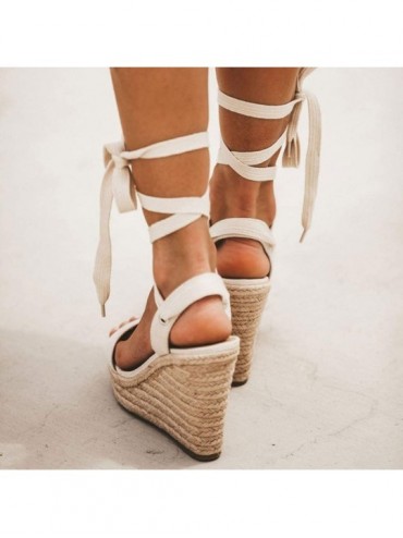 Cover-Ups Womens Sandals Strappy-Casual Summer Espadrilles Trim Woven Sole Flatform Studded Wedge Buckle Ankle Strap Open Toe...