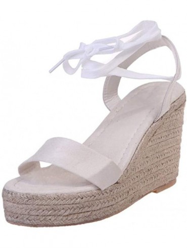 Cover-Ups Womens Sandals Strappy-Casual Summer Espadrilles Trim Woven Sole Flatform Studded Wedge Buckle Ankle Strap Open Toe...