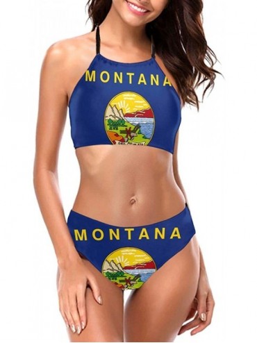 Sets American States Flag Womens Sexy Bikini Set Halter Swiming Suit - Montana State - C11960UD8W4 $25.24