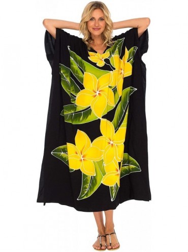 Cover-Ups Women Kaftan Dresses Loose Maxi Beach Cover Up Long Plus Size Caftan - Black - CU18LY9KCXM $37.61