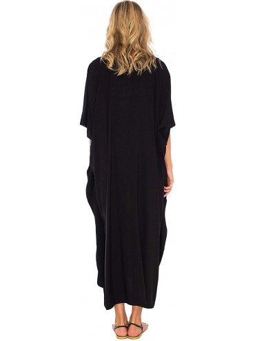 Cover-Ups Women Kaftan Dresses Loose Maxi Beach Cover Up Long Plus Size Caftan - Black - CU18LY9KCXM $37.61