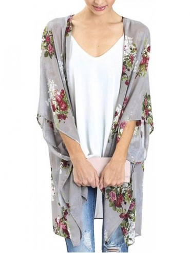 Cover-Ups Womens Kimono Cardigan Sheer Chiffon Cover up Floral Print Capes Loose Blouse Tops Cover ups - P12 - C3193XELOX5 $2...