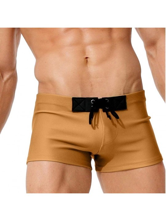 Trunks Men's Swim Trunk Solid Color Drawstring Quick Dry Low-Rise Sexy Soft Summer Shorts - Khaki - CR18O8H5SU8 $14.02