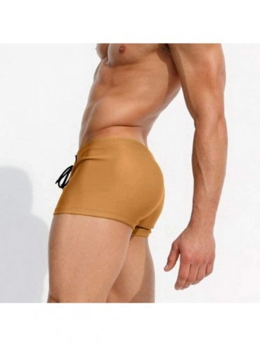Trunks Men's Swim Trunk Solid Color Drawstring Quick Dry Low-Rise Sexy Soft Summer Shorts - Khaki - CR18O8H5SU8 $14.02