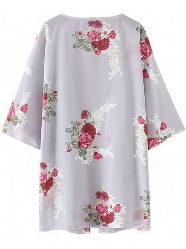 Cover-Ups Womens Kimono Cardigan Sheer Chiffon Cover up Floral Print Capes Loose Blouse Tops Cover ups - P12 - C3193XELOX5 $1...