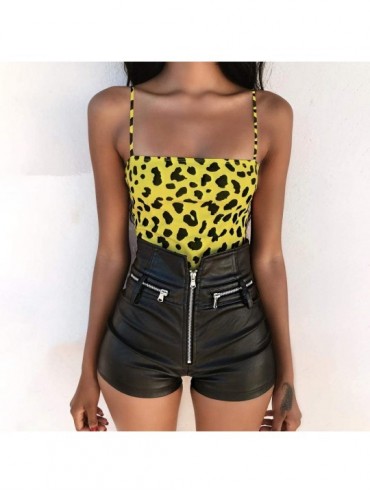 One-Pieces Women's High Cut Leopard Print One Piece Monokini Swimsuits Low Back Bathing Suits - Yellow - CA193OLIHMD $18.53