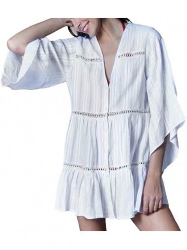 Cover-Ups Women Long Sleeve Swimsuit Cover Up Mini Beach Dress (White F- One Size) - C718S7DOOCG $37.06