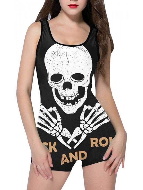 Racing Women's Bathing Suit Tank Top Boyleg One Piece Swimsuit Grunge Rock N Roll Music Skeleton - Style 1 - CB18RKX82YN $33.59