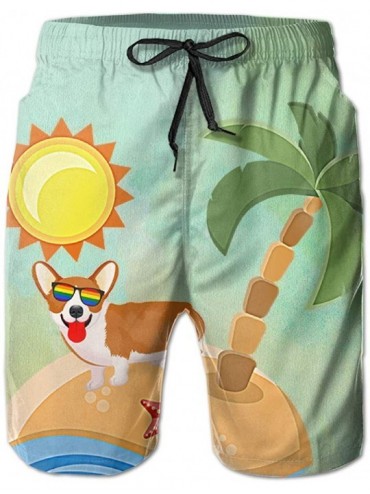 Board Shorts Men Bathing Suit Swim Trunks Quick Dry Beach Shorts - Need to Go Camping Black - Holiday Beach Corgi Dog - CH18W...