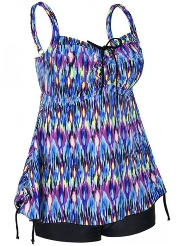 Sets Women's Plus Size Swimwear Floral Tankini Set Drawtring Modest Two Piece Swimsuit - Blue Pop Pattern - CZ180R2KALS $35.56