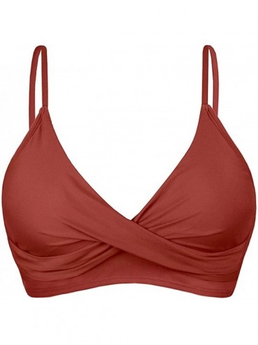 Tops Women's Push Up Sexy V Neck Adjustable Shirring Front Bikini Swimsuit Top Only - Rust Red - C319DCW5ZS8 $19.07