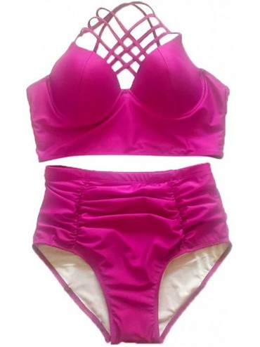 Sets Swimwear for Womens Sexy Swimming Two Piece Plus Size Solid Set Brazilian Beachwear Swimsuit Swimsuits Bikini Hot Pink -...