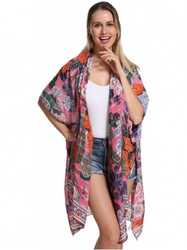 Cover-Ups Women's Stylish Floral Print Kimono Cardigan for 2020 Spring Summer - Pink Florals - C51947M57ND $29.02