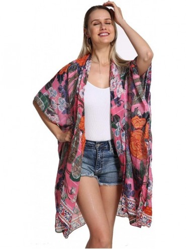 Cover-Ups Women's Stylish Floral Print Kimono Cardigan for 2020 Spring Summer - Pink Florals - C51947M57ND $15.83