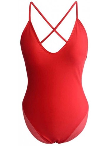 One-Pieces Womens Floral One Piece Swimsuit Bathing Swimwear Push Up Padded - Red - CW18SEOCI4O $21.10