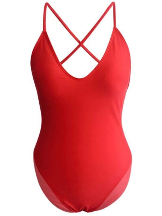 One-Pieces Womens Floral One Piece Swimsuit Bathing Swimwear Push Up Padded - Red - CW18SEOCI4O $12.83
