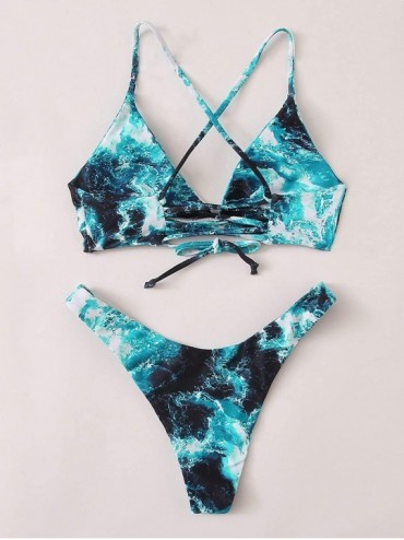 Sets Women's Sexy Bathing Suit Floral Print Cross Back Bikini Set Swimsuits - Blue-9 - C0197LYCN26 $20.81