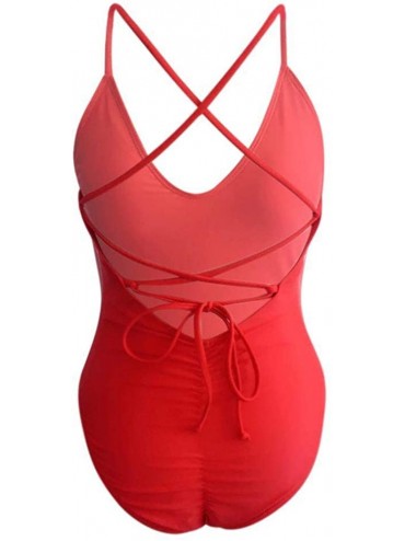 One-Pieces Womens Floral One Piece Swimsuit Bathing Swimwear Push Up Padded - Red - CW18SEOCI4O $12.83