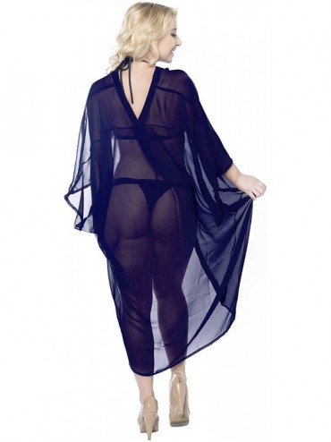 Cover-Ups Women's Beach Blouse Tops Kimono Cardigan Bikini Cover Ups Solid Plain - Navy Blue_o981 - CQ12N4TLT49 $25.62