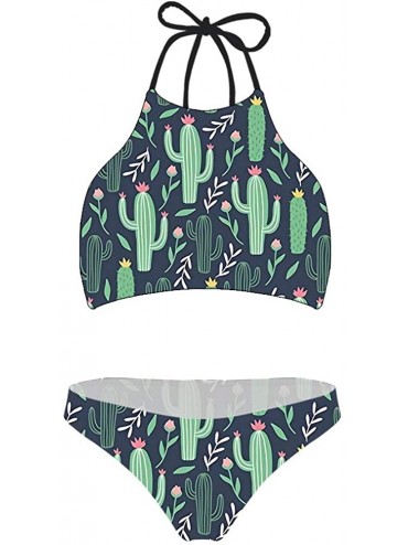Sets Sexy Women Swimsuit Space Galaxy Print Two-Piece Bikini Plus Size - Green Cactus - CW195ADDGWN $19.96