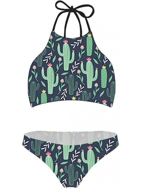 Sets Sexy Women Swimsuit Space Galaxy Print Two-Piece Bikini Plus Size - Green Cactus - CW195ADDGWN $19.96