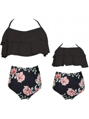 One-Pieces Mother and Daughter Swimwear Family Matching Swimsuit Girls Swimwear - Black Floral - C118SYDE2Z4 $35.56
