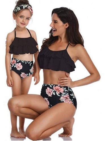 One-Pieces Mother and Daughter Swimwear Family Matching Swimsuit Girls Swimwear - Black Floral - C118SYDE2Z4 $14.42