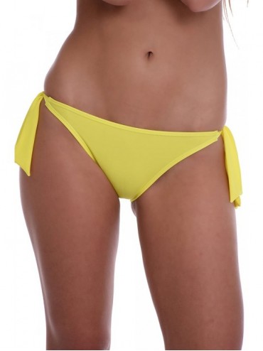 Bottoms Sexy Women's Bikini Bottom Tanga Ribbons tie Side - Made in EU Lady Swimwear 102 - Yellow - C3195LKE4T9 $14.66