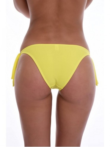 Bottoms Sexy Women's Bikini Bottom Tanga Ribbons tie Side - Made in EU Lady Swimwear 102 - Yellow - C3195LKE4T9 $14.66