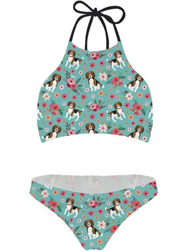 Sets Halter Padding Bikini Set Women Two Piece Swimwear Bathing Suit British Flag Print - Beagle Flower - C418ORHRLH5 $41.81