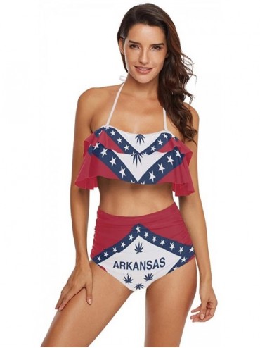 Sets Women Flounce High Waisted Bikini Set Halter Neck Two Piece Swimsuit Flag of France - Flag of Arkansas Marijuana - CW18X...