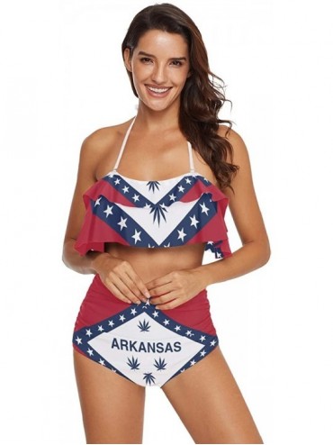 Sets Women Flounce High Waisted Bikini Set Halter Neck Two Piece Swimsuit Flag of France - Flag of Arkansas Marijuana - CW18X...