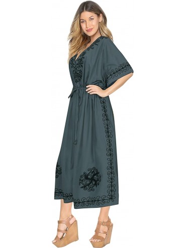 Cover-Ups Women's Maxi Kaftan Cover Ups Beach Evening Party Dress Solid Plain - Grey_j834 - CP12NA2AXMS $43.70