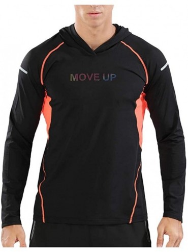 Rash Guards Tight Tops- Men Fitness Print Long Sleeve Hooded Bodybuilding Quick Dry Blouses - Orange - C618XWAI90L $45.06