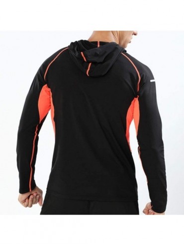 Rash Guards Tight Tops- Men Fitness Print Long Sleeve Hooded Bodybuilding Quick Dry Blouses - Orange - C618XWAI90L $19.23
