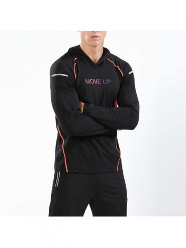 Rash Guards Tight Tops- Men Fitness Print Long Sleeve Hooded Bodybuilding Quick Dry Blouses - Orange - C618XWAI90L $19.23