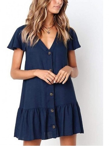 Cover-Ups Women Embroidered Half/Long Sleeve Swimsuit Cover Up Mini Beach Dress - F-navy - CL18T60020R $17.25