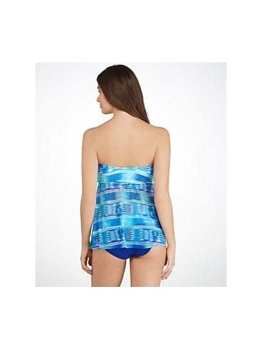 Tankinis Women's Bandeau Flyaway Tankini Top Swimsuit - Oceana Blue Multi - CJ11PILDLDB $43.94