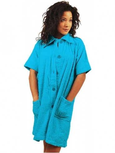 Cover-Ups Women's Terry Cloth Swimsuit Cover Up (100% Cotton) - Turquoise - CK11JTE0N2P $23.91