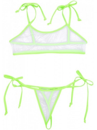Sets Woman Sheer Mesh See-Through Bikini Swimsuit Bathing Suit Bra Top Mini Tie Side Thong Underwear - White&green - CO18WU7E...